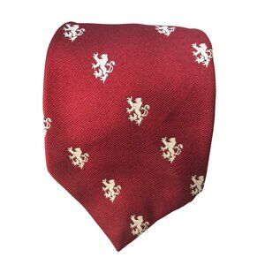Crest Lion Grenada by Excello Blend Neck Tie Maroon White Art Deco Swing 58" X 4